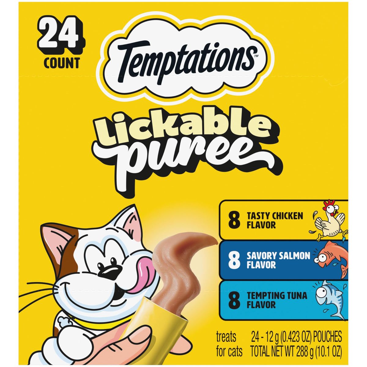 Temptations Creamy Purée Lickable Cat Treats – Seafood Variety, 48 Count