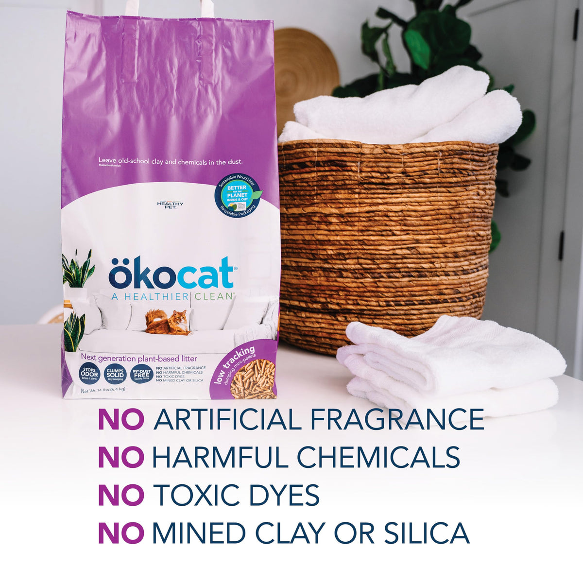 ökocat Low-Tracking Natural Wood Clumping Cat Litter, 14 lb