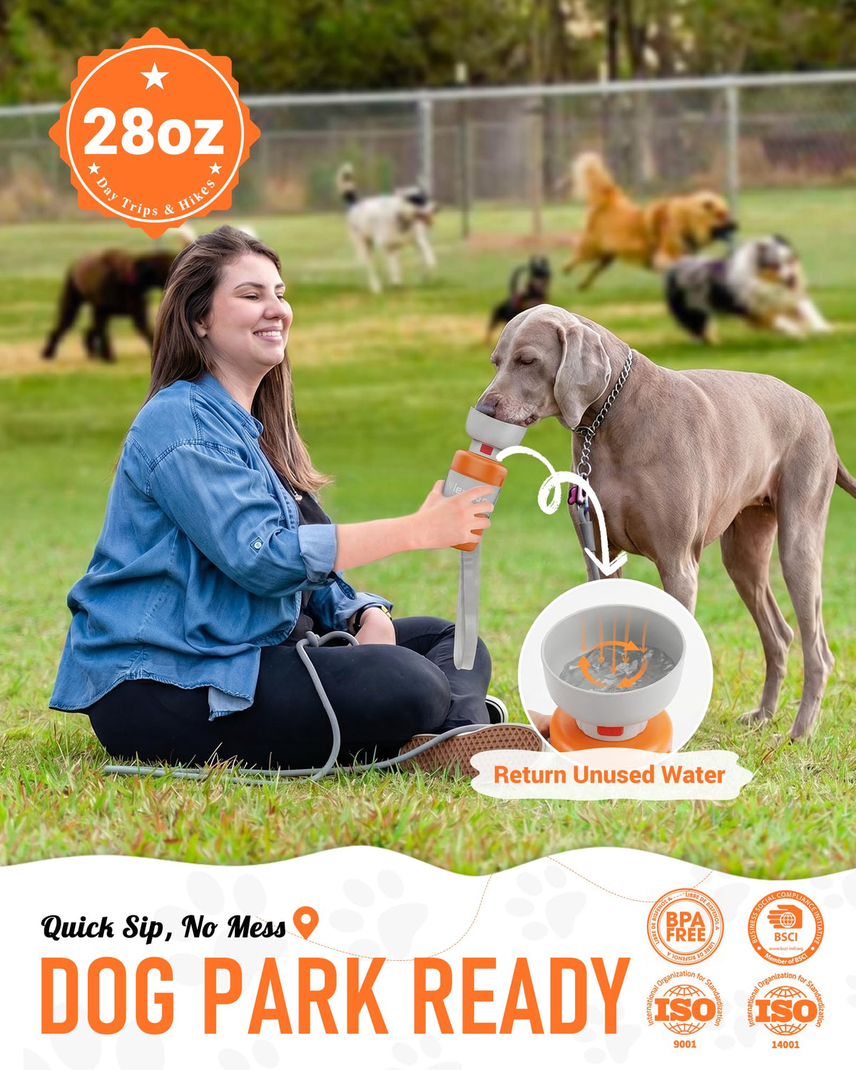 lesotc portable dog water bottle with fold-out bowl 18 oz
