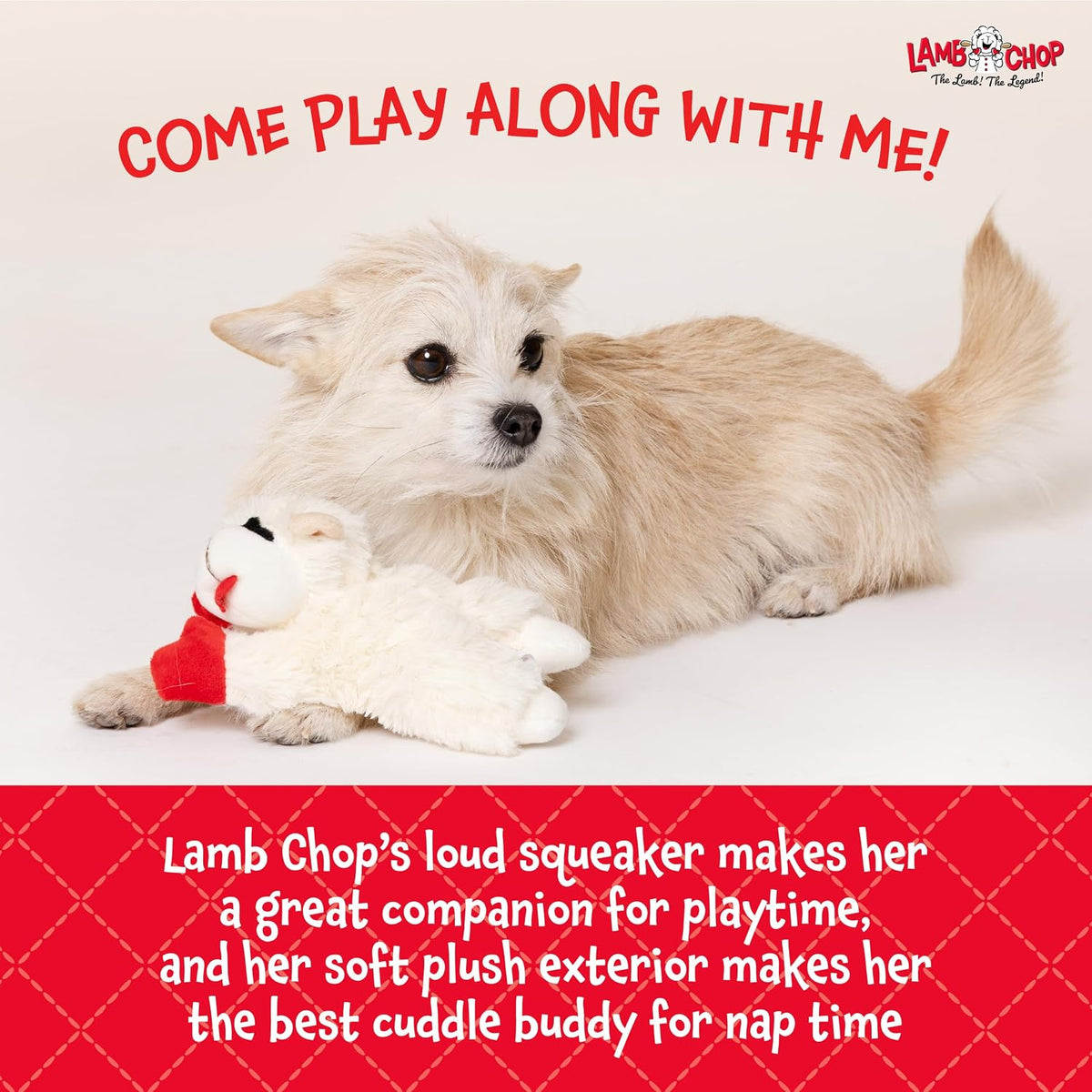 Multipet Holiday Lamb Chop – 10.5" Plush Squeaky Dog Toy with Reindeer Antlers