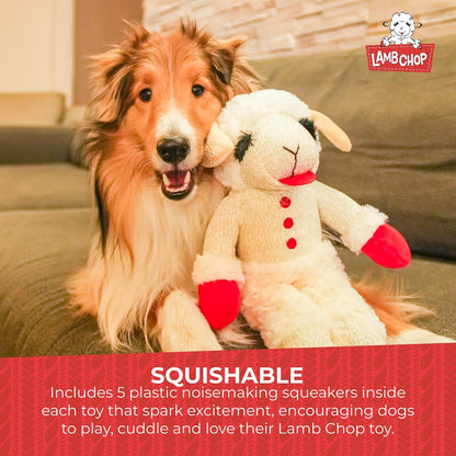 Multipet Holiday Lamb Chop – 10.5" Plush Squeaky Dog Toy with Reindeer Antlers