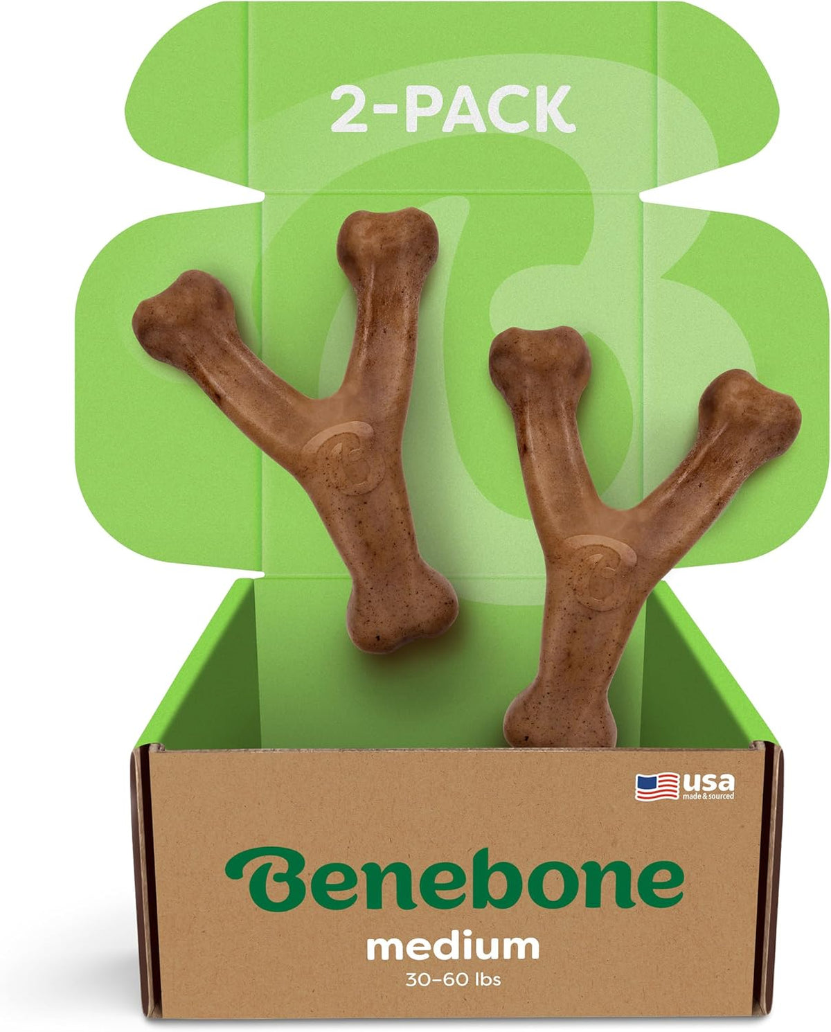 Dog chewing a Benebone Wishbone long-lasting nylon chew toy
