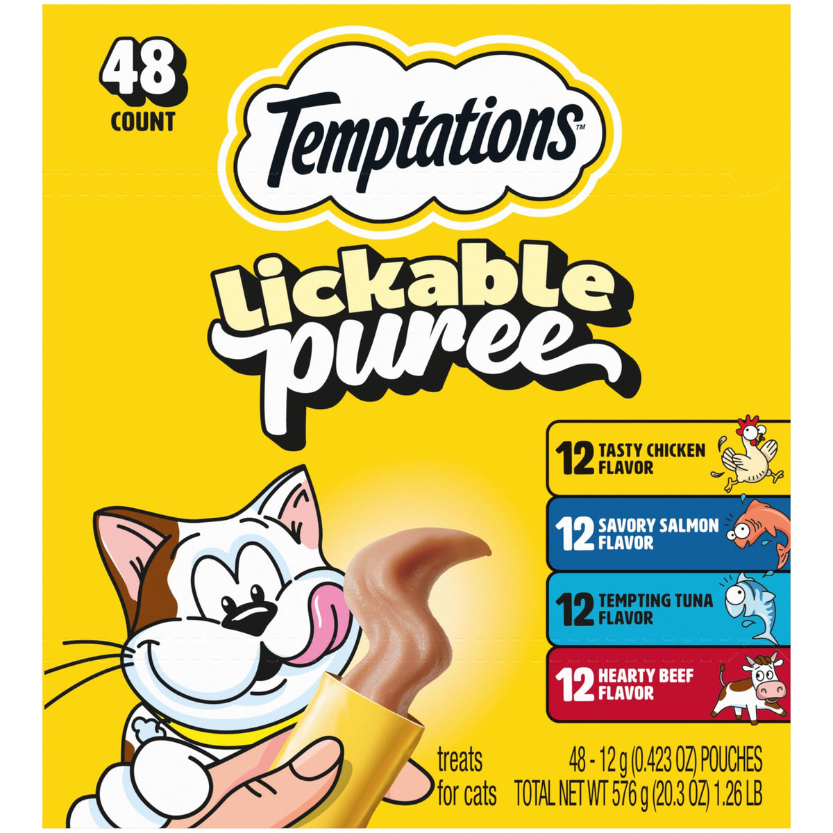 Temptations Creamy Purée Lickable Cat Treats – Seafood Variety, 48 Count