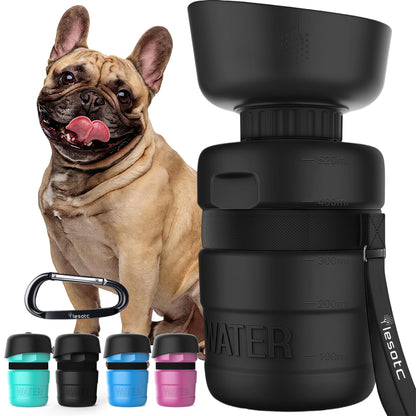 Dog drinking from a lesotc travel water bottle