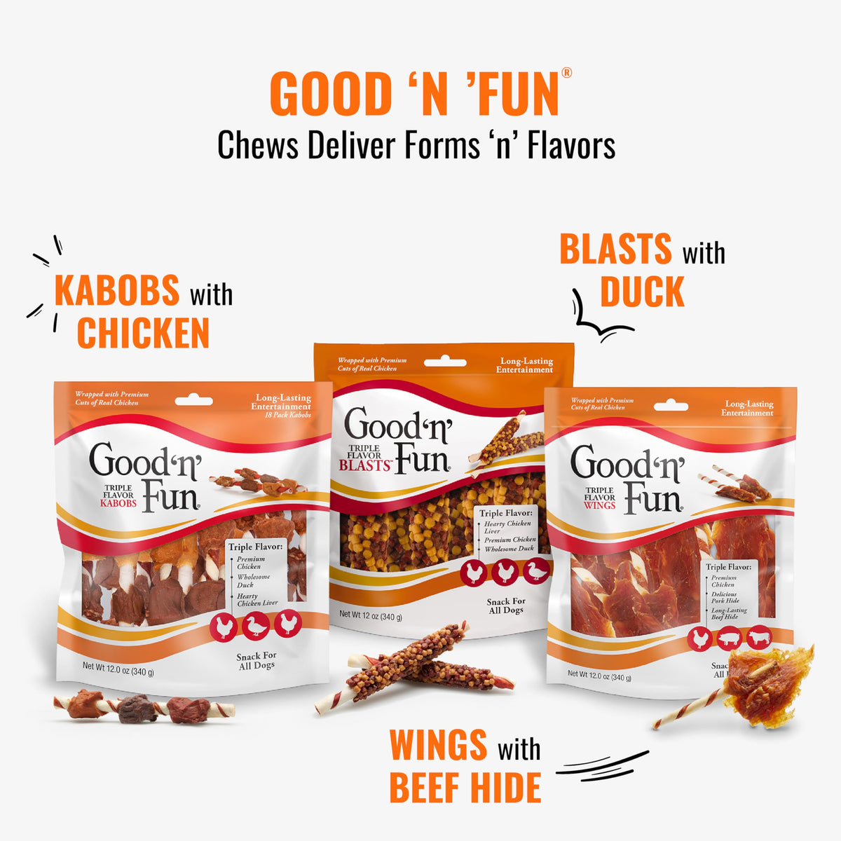 Good 'n' Fun Triple Flavor Kabobs Dog Chews, 24 oz