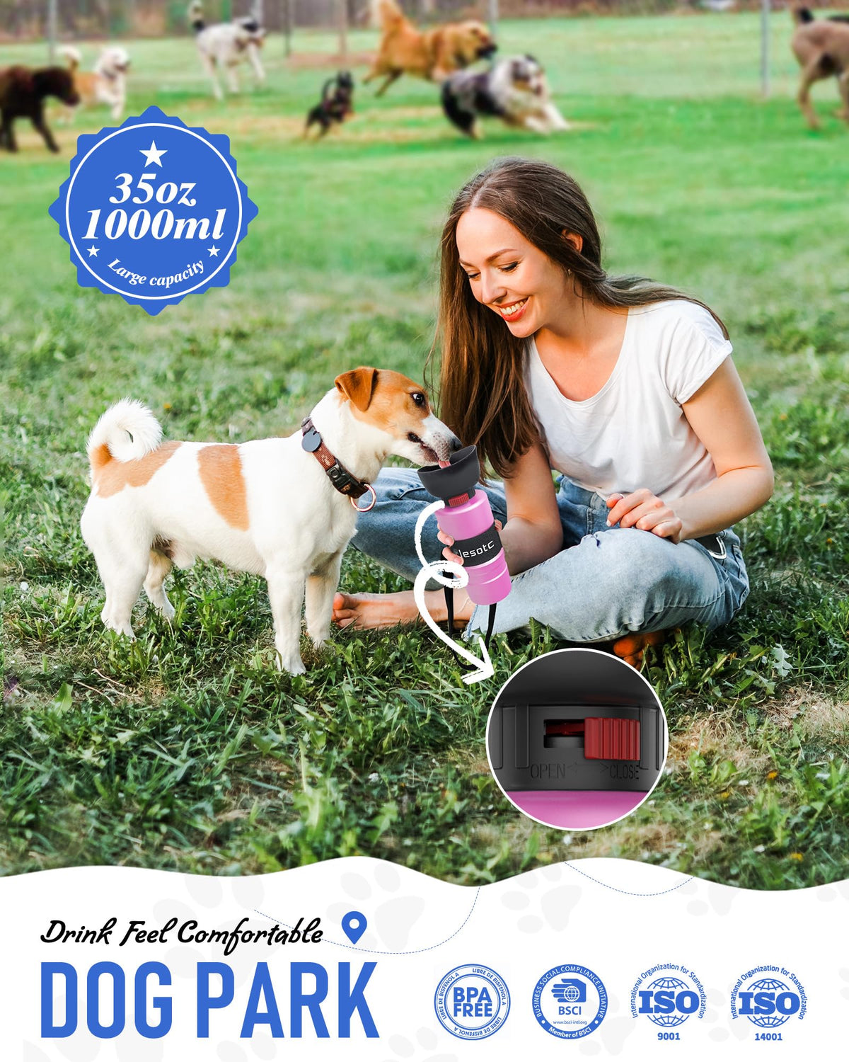 lesotc leak-proof dog water dispenser for hiking