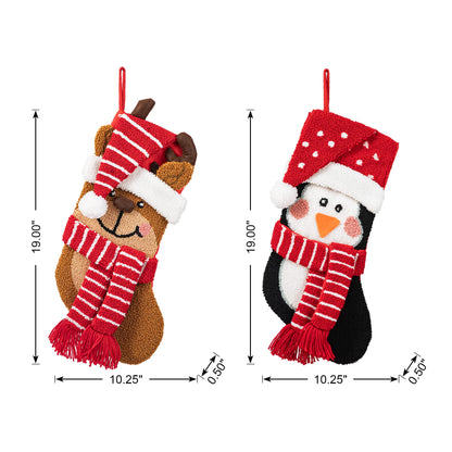Glitzhome LED Christmas Stockings – 21" Embroidered Linen Stockings, 2-Pack