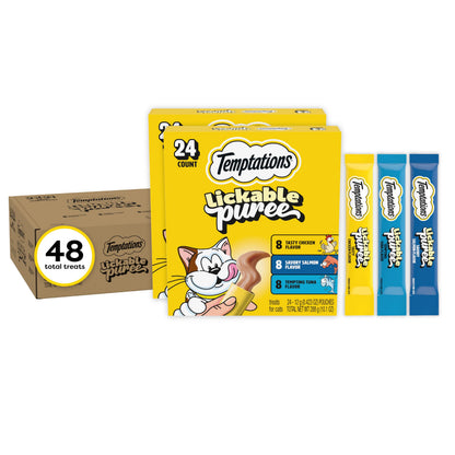 Temptations Creamy Purée Lickable Cat Treats – Seafood Variety, 48 Count