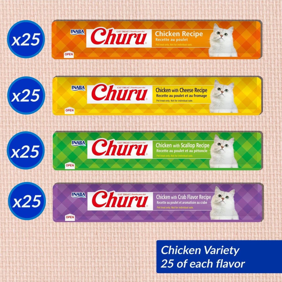 INABA Churu Chicken Lickable Cat Treats with Vitamin E, 120 Tubes