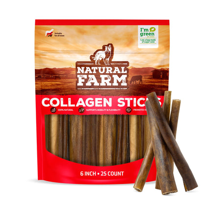 Natural Farm Odor-Free Bully Sticks for Dogs – 6 Inch, 25 Count