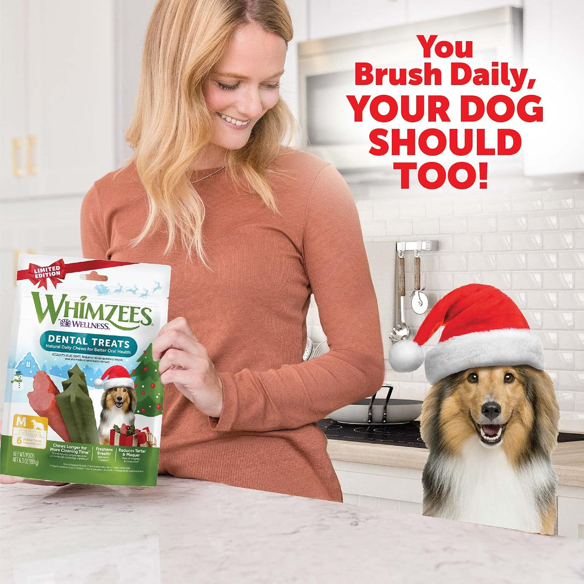 WHIMZEES Holiday Dog Dental Treats – Medium, 6 Count