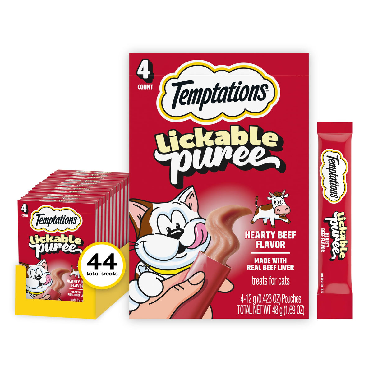 Temptations Creamy Purée Lickable Cat Treats – Seafood Variety, 48 Count
