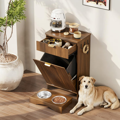 Dog Feeding Station with Storage & 2 Elevated Bowls, Walnut