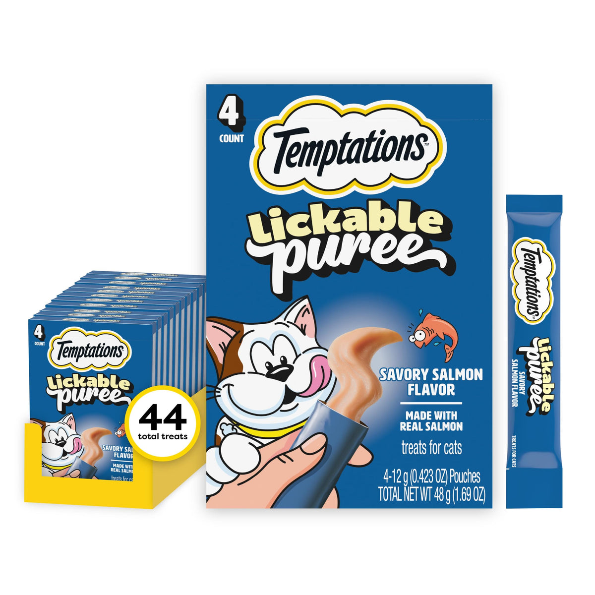 Temptations Creamy Purée Lickable Cat Treats – Seafood Variety, 48 Count