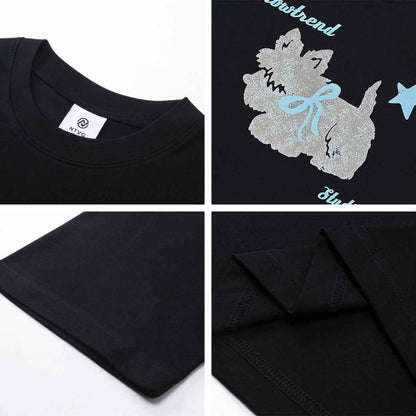 Fun Animal Letter Print Short Sleeve T-Shirt Men's Summer  Loose Casual Versatile Couple Top