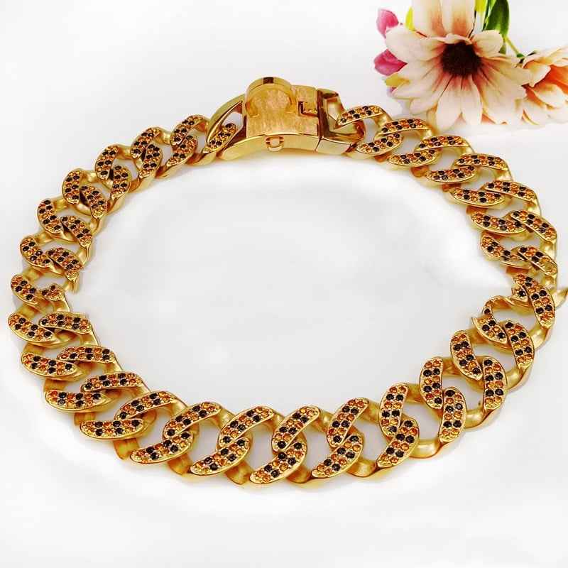 Diamond Dog Chain Neck Ring with Mirror Light Design