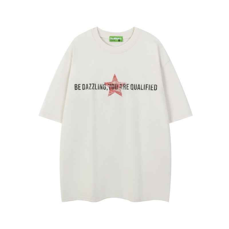 Star animal print short sleeved men's and women's loose casual T-shirt