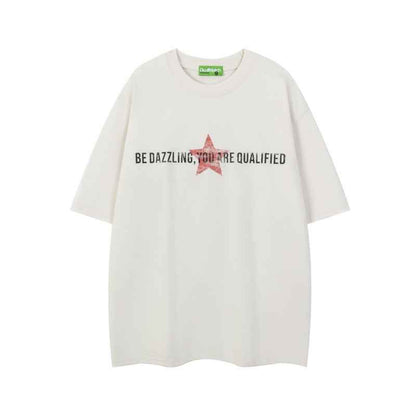 Star animal print short sleeved men's and women's loose casual T-shirt
