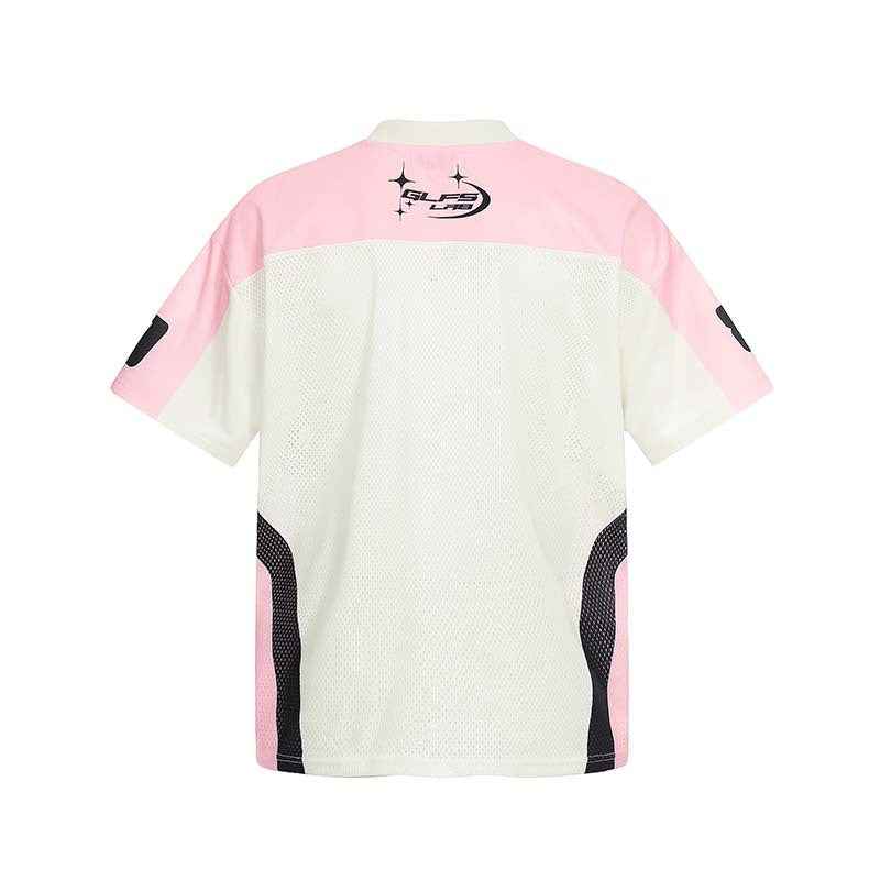 Splicing animal pattern letter print V-neck short sleeved shirt