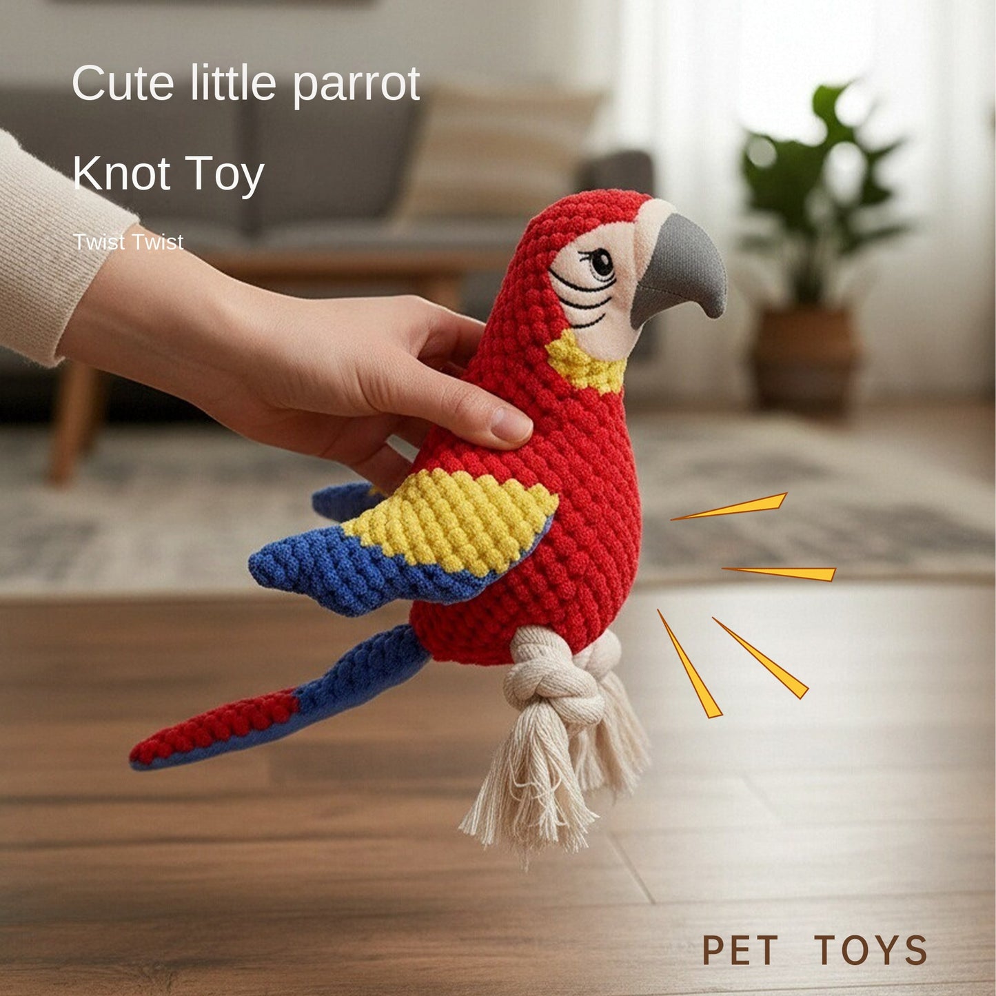 Fuzzy Parrot Toy Rope Knot Chewing Teeth-Cleaning Sound Interactive Play Pet Dog Toy