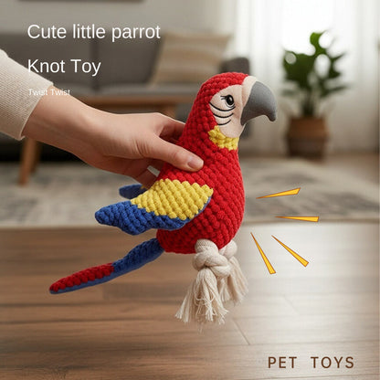 Fuzzy Parrot Toy Rope Knot Chewing Teeth-Cleaning Sound Interactive Play Pet Dog Toy