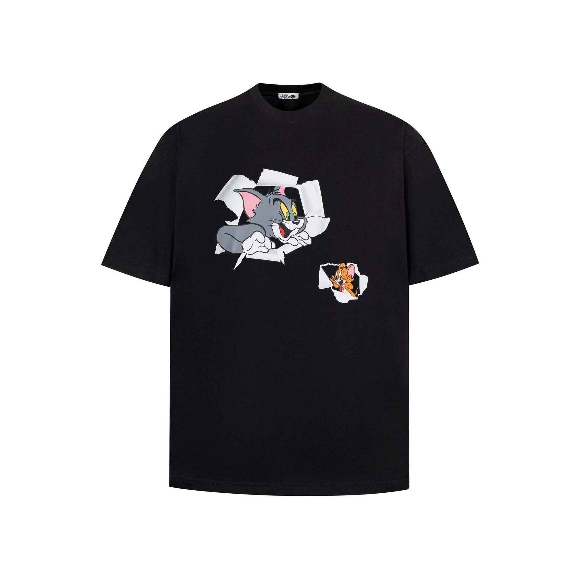 Street Style Beaded Animal Letter Print Short Sleeve T-Shirt Unisex Loose Casual Half Sleeve Tee