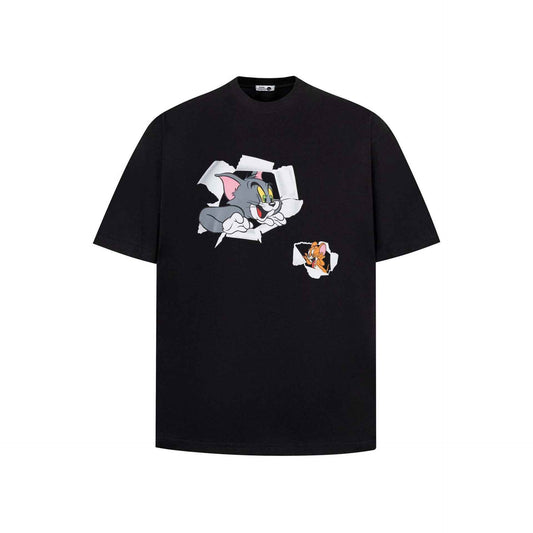 Street Style Beaded Animal Letter Print Short Sleeve T-Shirt Unisex Loose Casual Half Sleeve Tee