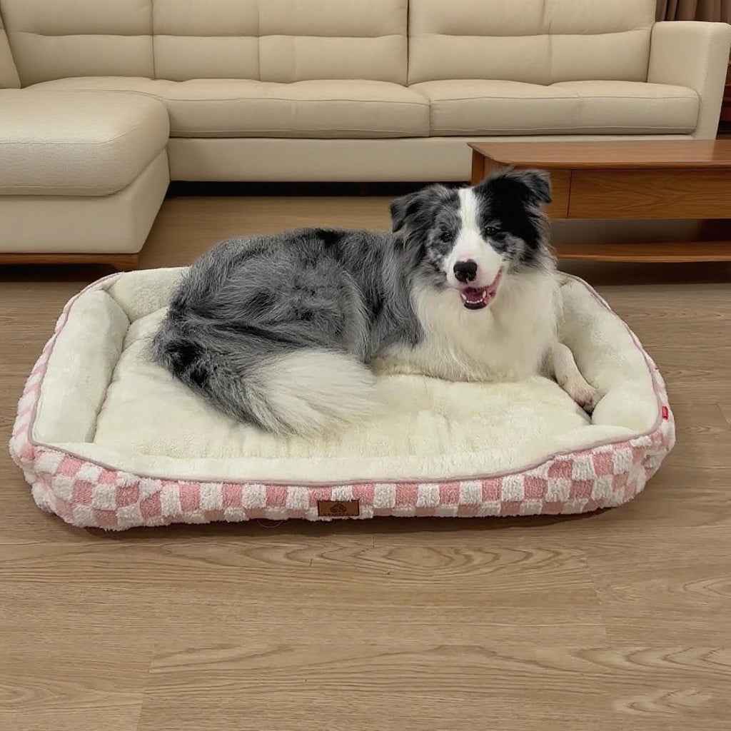 Thickened Warm Plaid Dog Bed Soft PP Cotton Cozy Winter Pet Sleeping Cushion