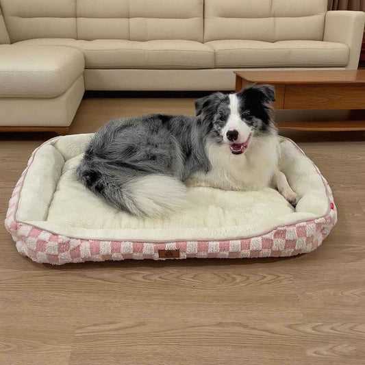 Thickened Warm Plaid Dog Bed Soft PP Cotton Cozy Winter Pet Sleeping Cushion