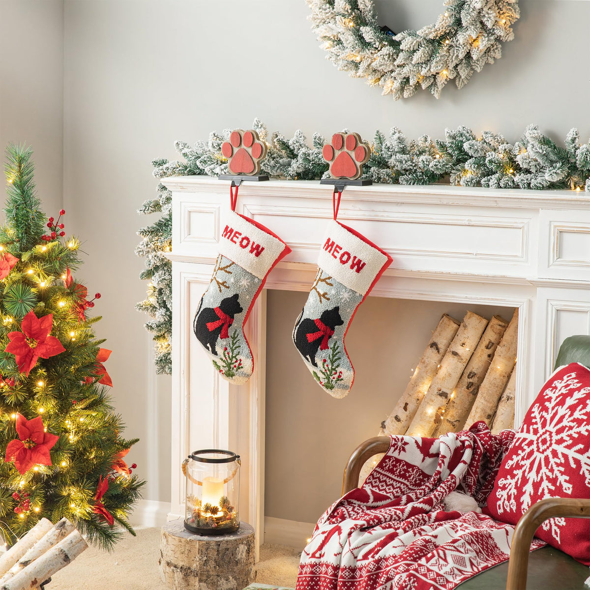 Glitzhome LED Christmas Stockings – 21" Embroidered Linen Stockings, 2-Pack