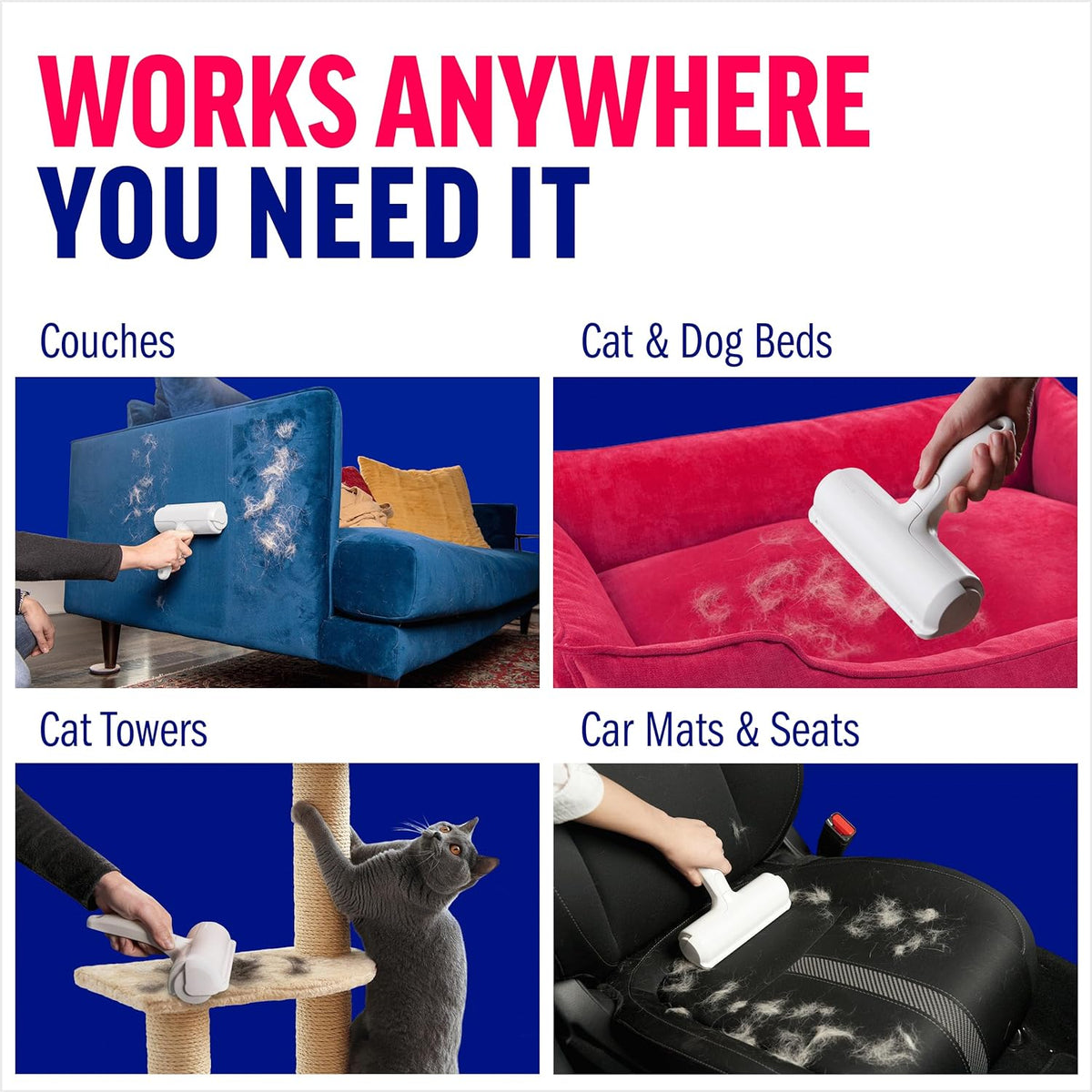 Using a ChomChom Roller to remove pet hair from a couch