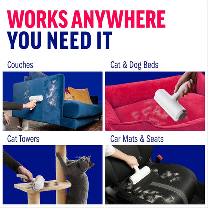 Using a ChomChom Roller to remove pet hair from a couch