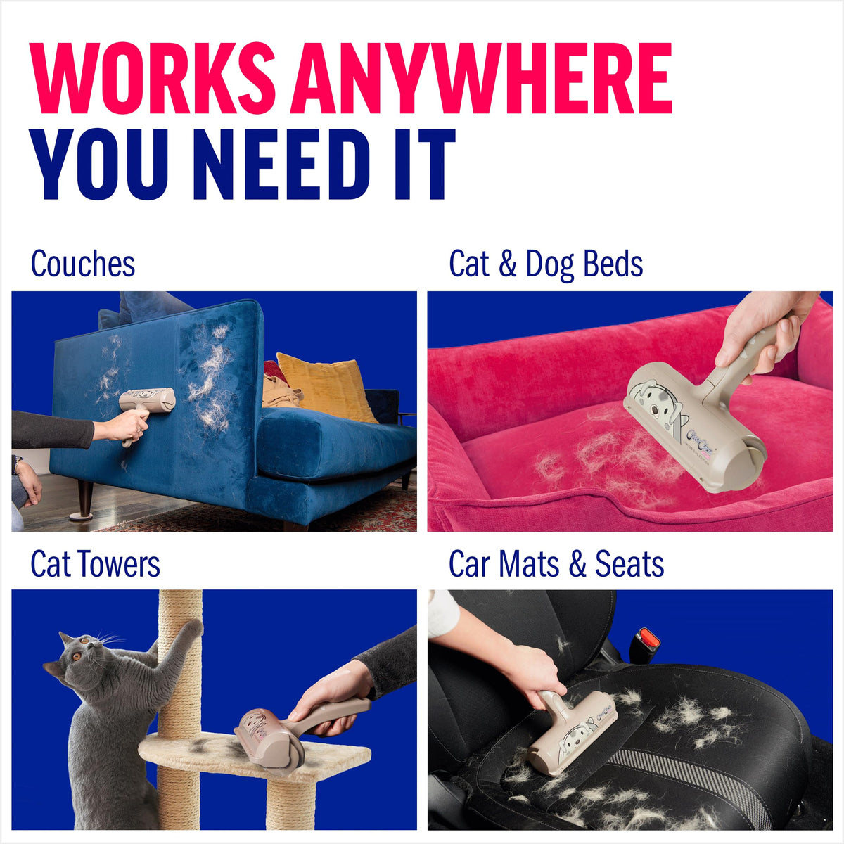 Using a ChomChom Roller to remove pet hair from a couch