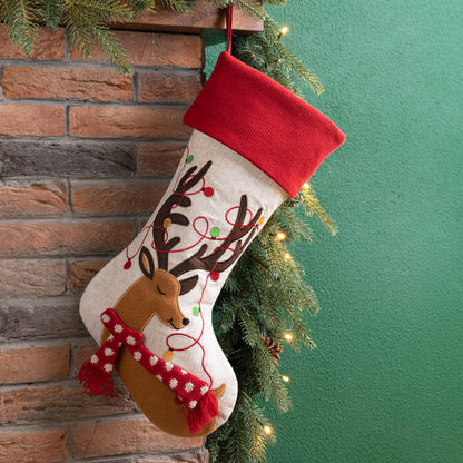 Glitzhome LED Christmas Stockings – 21" Embroidered Linen Stockings, 2-Pack