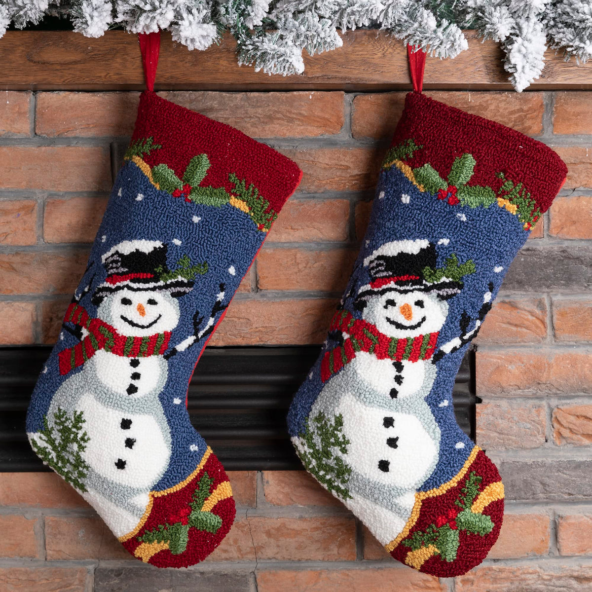 Glitzhome LED Christmas Stockings – 21" Embroidered Linen Stockings, 2-Pack