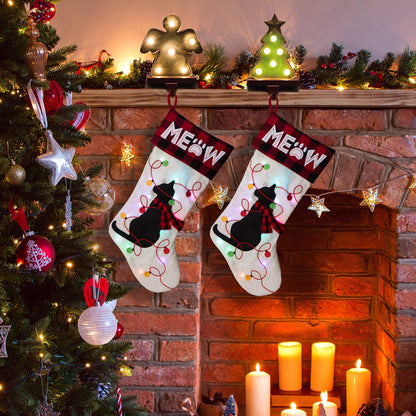 Glitzhome LED Christmas Stockings – 21" Embroidered Linen Stockings, 2-Pack