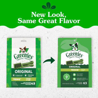 Greenies Teenie Natural Dental Dog Treats – Fresh Mint Flavor, 43 Count