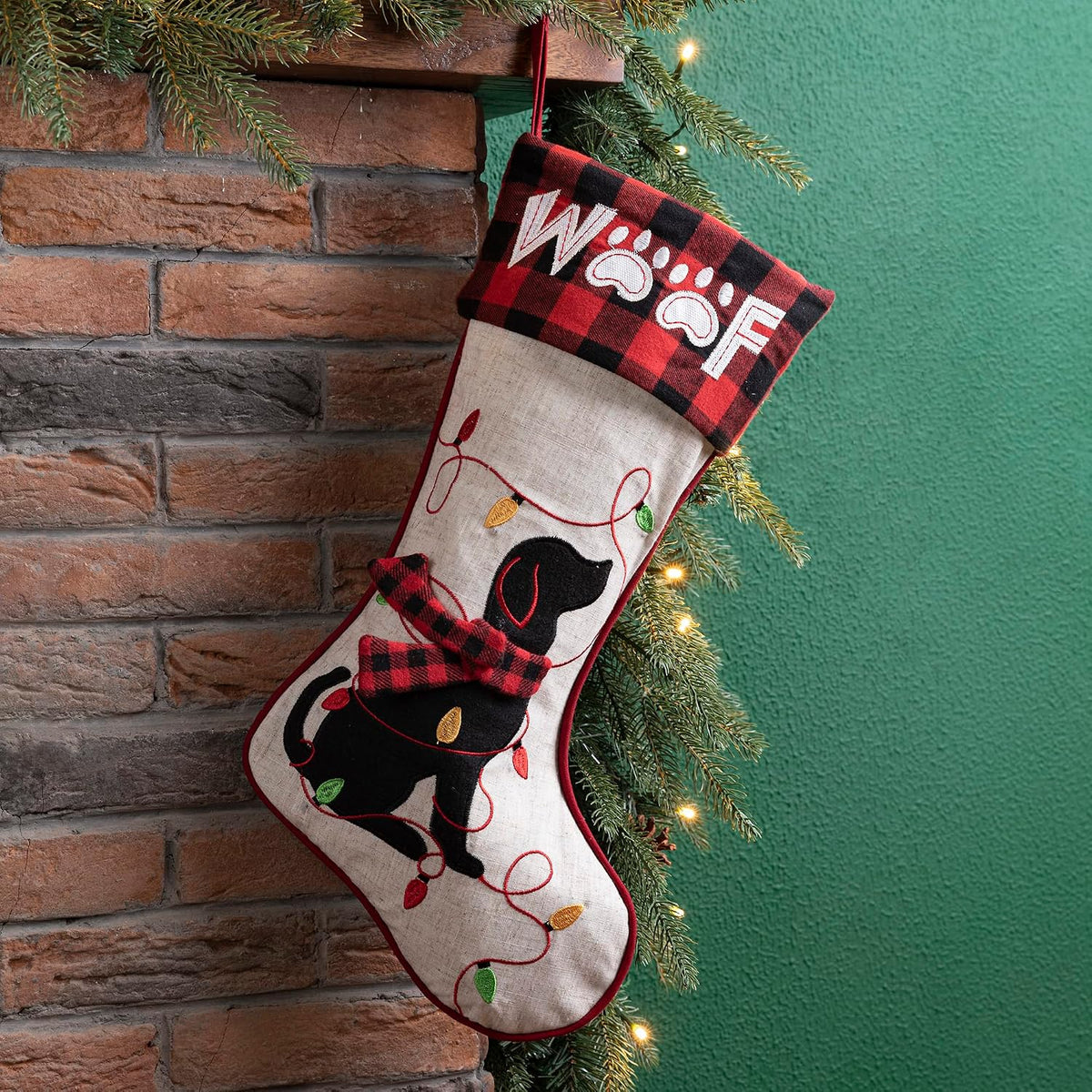Glitzhome LED Christmas Stockings – 21" Embroidered Linen Stockings, 2-Pack
