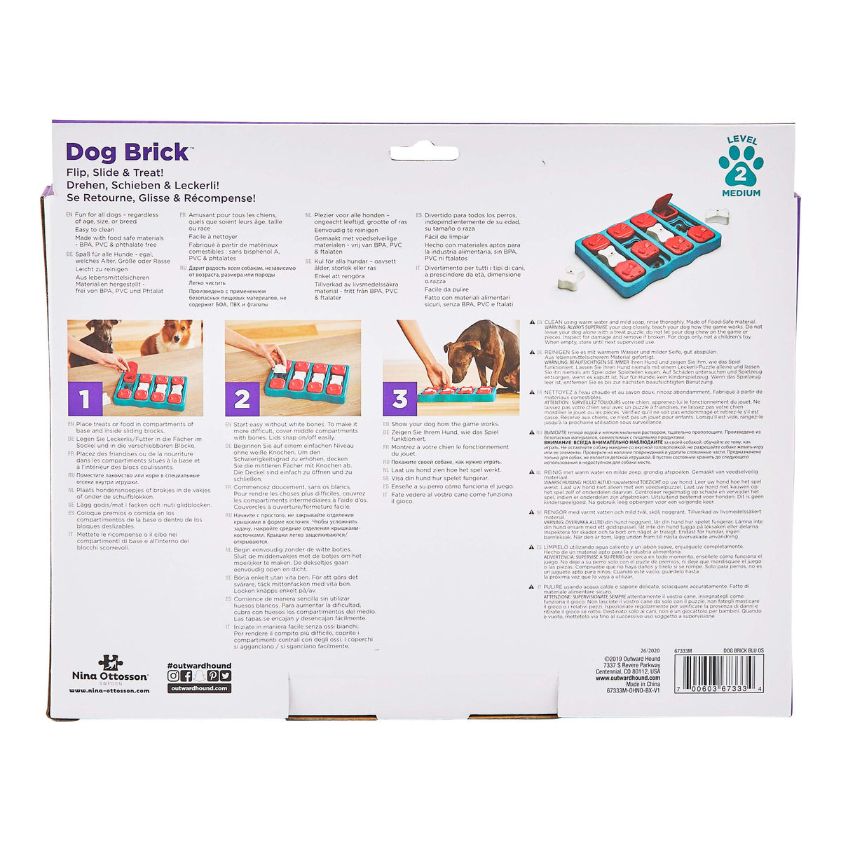 Dog Brick treat puzzle with sliding compartments