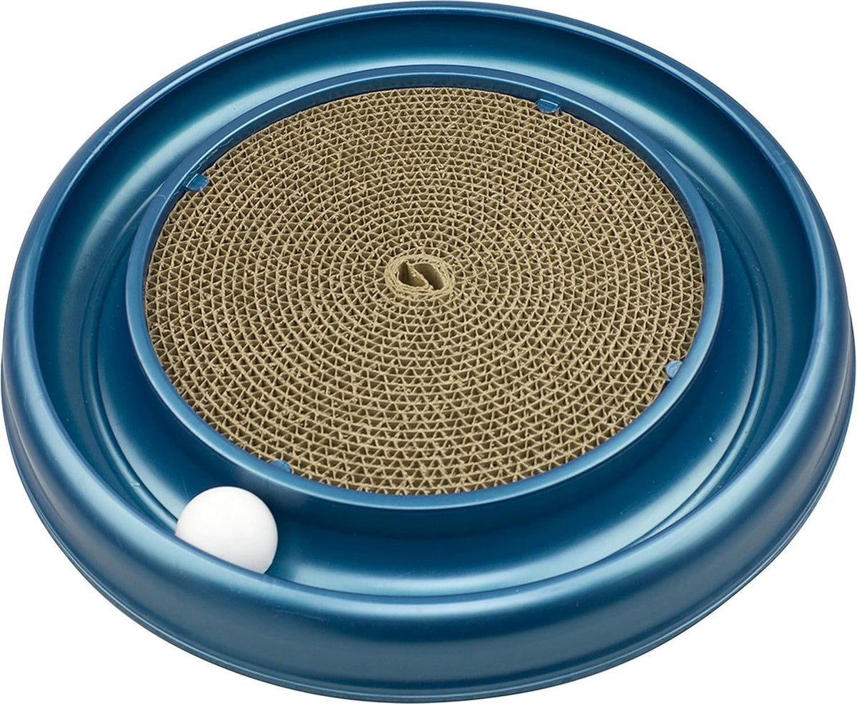 Bergan Turbo Scratcher cat toy with round ball track and cardboard scratch pad