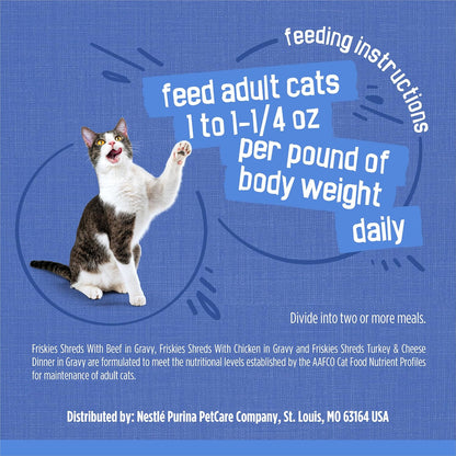 Purina Friskies Shreds Wet Cat Food in Gravy Variety Pack, 24 Cans