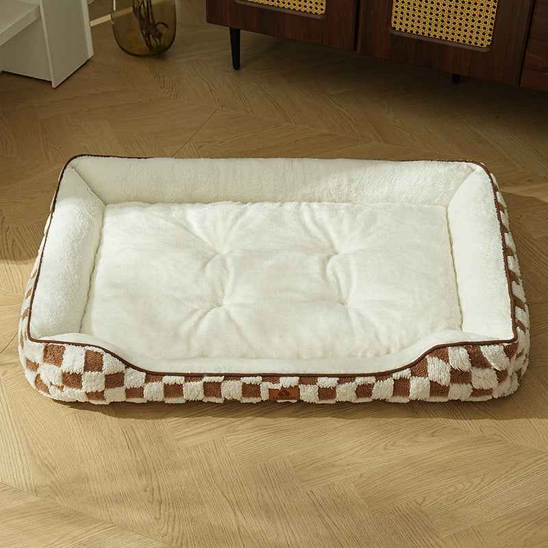 Thickened Warm Plaid Dog Bed Soft PP Cotton Cozy Winter Pet Sleeping Cushion