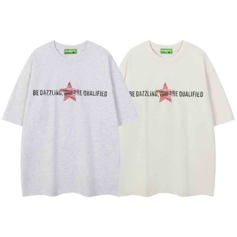 Star animal print short sleeved men's and women's loose casual T-shirt