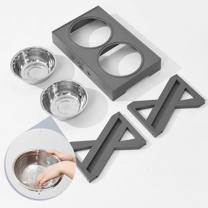 Anti-Slip Elevated Double Dog Bowls Stainless Steel Water Food Container Adjustable Height Pet Feeding Dish Feeder