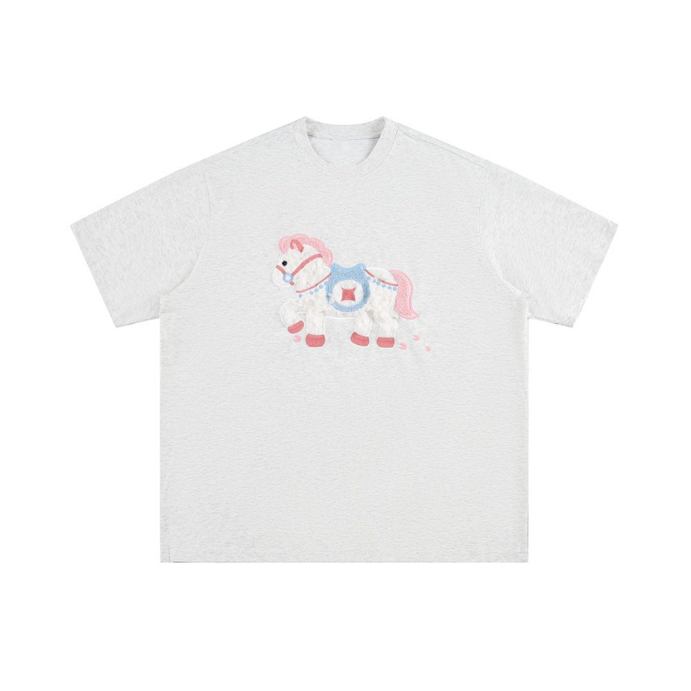 Animal plush embroidered short sleeved t-shirt
