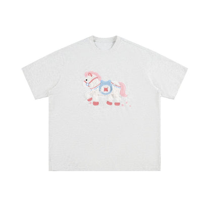Animal plush embroidered short sleeved t-shirt