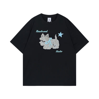 Fun Animal Letter Print Short Sleeve T-Shirt Men's Summer  Loose Casual Versatile Couple Top