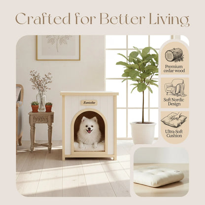 Modern Indoor Wooden Pet House & Side Table – Solid Cedar Furniture for Small Dogs & Cats