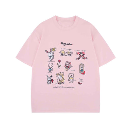 Street Style Fun Animal Letter Print Short Sleeve T-Shirt Unisex Loose Casual Three-Quarter Sleeve