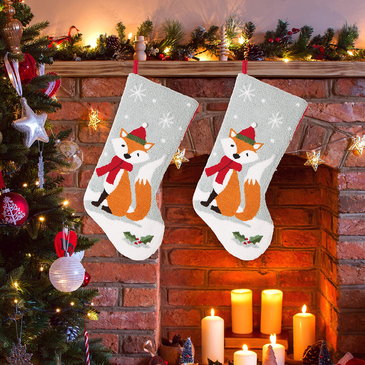 Glitzhome LED Christmas Stockings – 21" Embroidered Linen Stockings, 2-Pack
